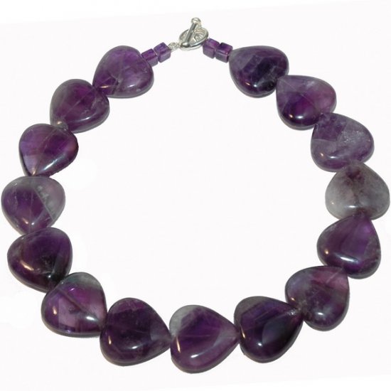 Amethyst necklace with heart amethysts - Click Image to Close