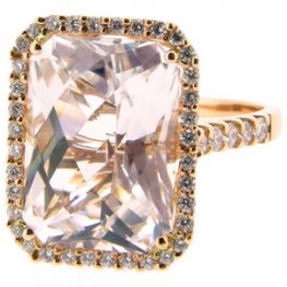 An Octagon Topaz and Diamond Dress Ring. 18ct Rose Gold.