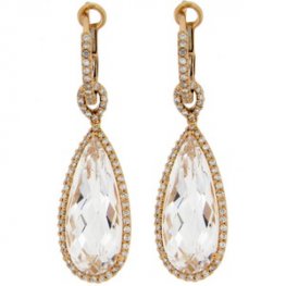Rose Gold Topaz and Diamond Drop Earrings. 18CT - 750