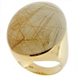 A stunning Large Rutilated Quartz Solitaire Ring. 18ct Yellow