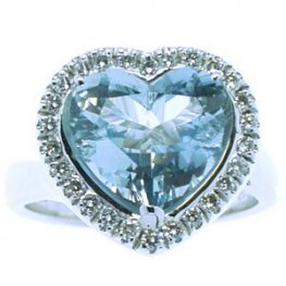 18ct Gold Heart Shape Aquamarine and Diamond Cluster Ring.