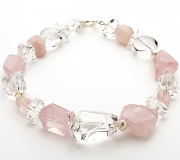 Rose Quartz Fresh Water Pearl and Clear Quartz Necklace. - Click Image to Close