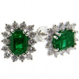 18ct Emerald Earrings. Diamond & Emerald Cluster Earrings.