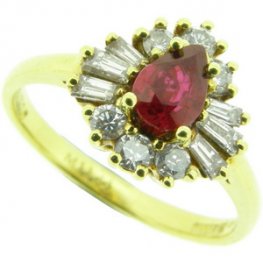 18ct Gold Pear Shape Ruby and Diamond Cluster Ring - 750.