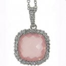 18K White Gold Rose Quartz and Diamond Pendant. 18K White Gold Rose Quartz and Diamond Pendant.