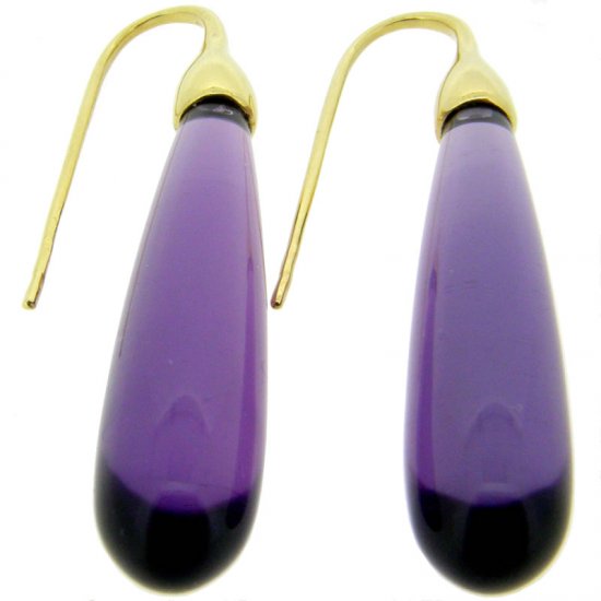 Stylish Designer Amethyst and Gold Pendant Earrings. 18kt. - Click Image to Close