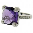 A Cushion Cut Amethyst and Diamond Ring. 18kt Gold. A Cushion Cut Amethyst and Diamond Ring. 18kt Gold.