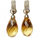 18ct Gold Briolette Citrine and Diamond Drop Earrings. 18ct Gold Briolette Citrine and Diamond Drop Earrings.