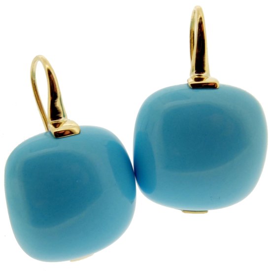 Yellow Gold Turquoise Earrings. 18ct - 750 - Click Image to Close