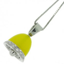 A Glowing Yellow Agate and diamond bell pendant set in 18ct.