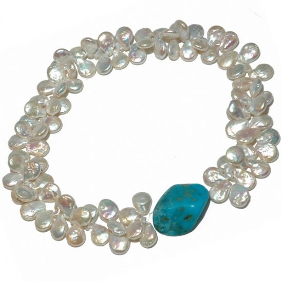 Turquoise and Freshwater Pearl necklace. - Click Image to Close