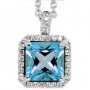 18ct White Gold Blue Topaz & Diamond Pendant. (Square shape) 18ct White Gold Blue Topaz & Diamond Pendant. (Square shape)