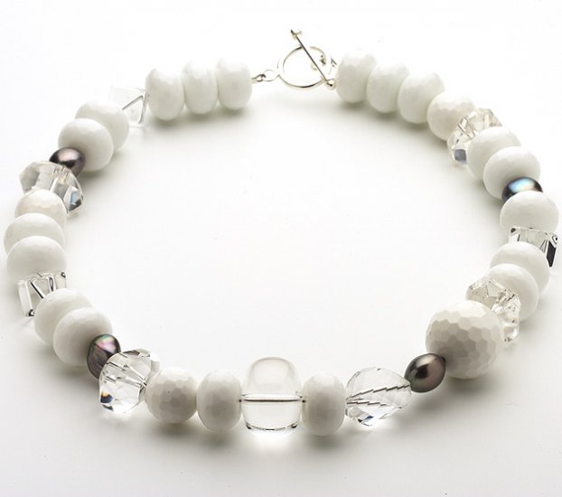 Fresh water Pearl White Agate & Clear Quartz Necklace - Click Image to Close