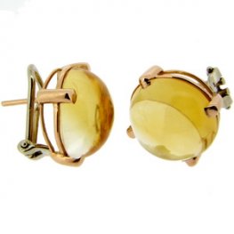 18ct Yellow Gold Cabochon Citrine Single Stone Earrings.