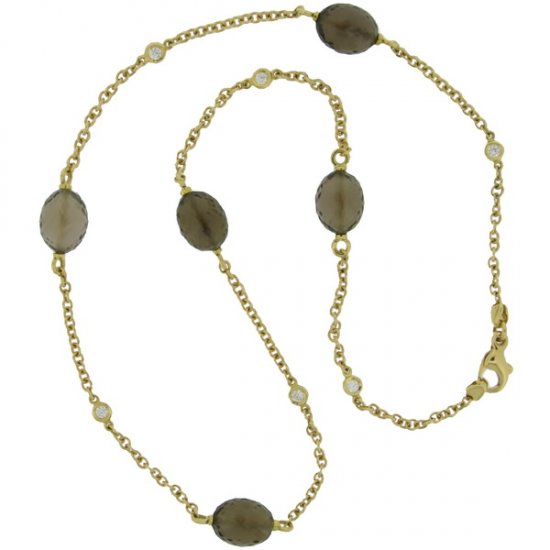 Briolette Smokey Quartz & Diamond Necklace - 18ct Yellow Gold - Click Image to Close