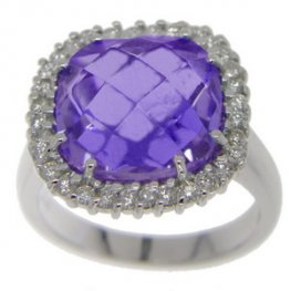 Amethyst & Diamond Ring designed as a Cluster - 18ct