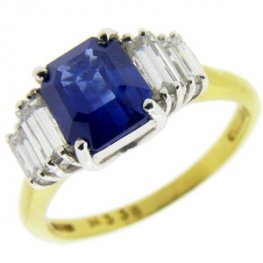 Octagon Sapphire and Diamond Art Deco Style Solitaire Ring.