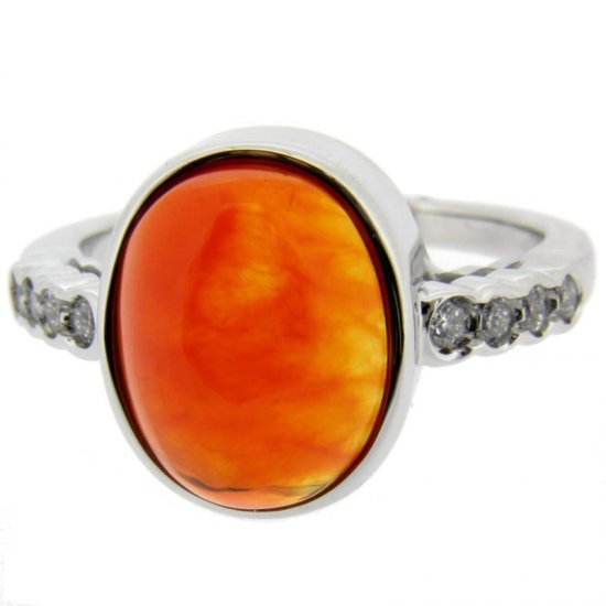An 18k Modern Diamond and Fire Opal ring. - Click Image to Close