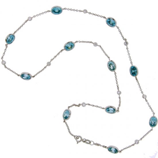 Blue Zircon and Diamond necklace - Click Image to Close