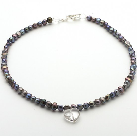 Grey black fresh water Pearl and Clear Quartz Necklace - Click Image to Close