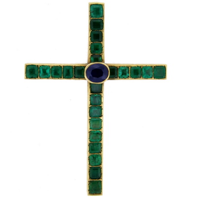 Vintage Emerald and Sapphire cross - Click Image to Close