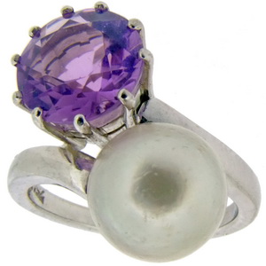Amethyst and Pearl ring - Click Image to Close