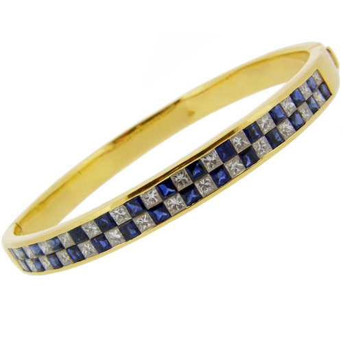 Sapphire and Diamond Bangle 18ct yellow gold - Click Image to Close