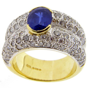 Contemporary Oval Sapphire and Pave Diamond Ring. - Click Image to Close