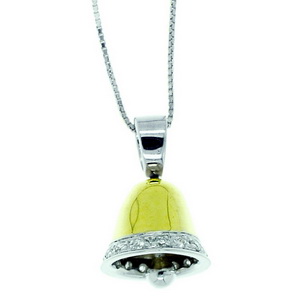 A Yellow Gold and Diamond Bell Pendant set in 18ct. - Click Image to Close