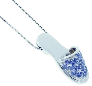 Blue Sapphire Slipper Shoe Pendant charn18ct gold. - Click Image to Close
