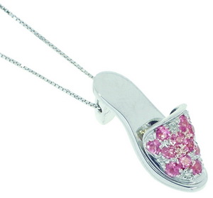 18ct gold Pink Sapphire Slipper Shoe Pendant. - Click Image to Close