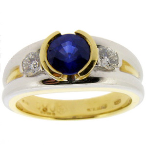 Modern Sapphire and Diamond Trilogy Ring - 18k / 750. - Click Image to Close