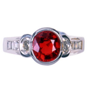 A White Gold Oval Ruby and Diamond Single Stone Ring. 18K. - Click Image to Close