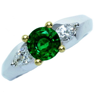 Intensly Radiant Emerald & Diamond Three Stone Ring. 18ct - 750 - Click Image to Close