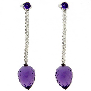 18k White Gold Amethyst and Diamond Earrings - Click Image to Close