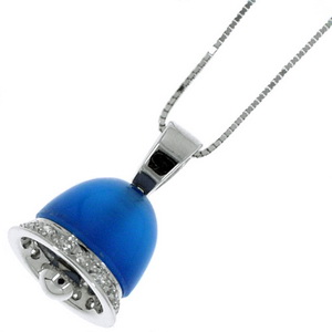 A Radiant Blue Agate and diamond Bell pendant. 18ct Gold. - Click Image to Close