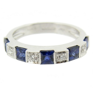 Square Sapphire & Diamond Eternity Ring. White Gold - 18ct.