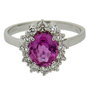 Pink Sapphire Cluster Ring with Diamonds 18ct gold.