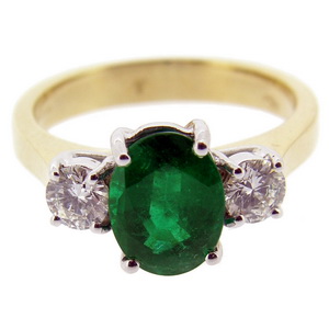Simple Oval Emerald and Diamond Trilogy Ring. - Click Image to Close