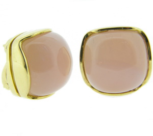 Rose Quartz single stone Earrings. 18ct Yellow Gold - Click Image to Close