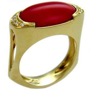 Coral and diamond ring - Click Image to Close