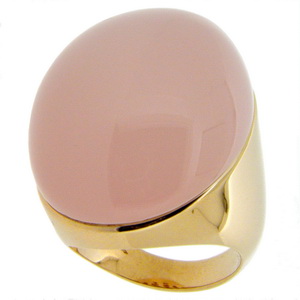 A stunning Large Pink Rose Quartz Solitaire Ring. 18K - 750. - Click Image to Close