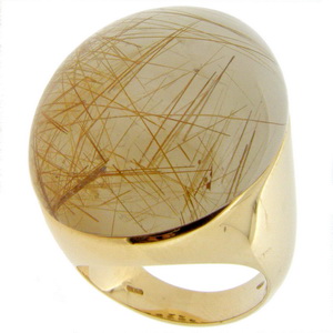 A stunning Large Rutilated Quartz Solitaire Ring. 18ct Yellow - Click Image to Close