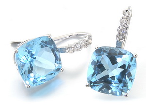 A pair of Blue Topaz and Diamond Earrings white gold. - Click Image to Close