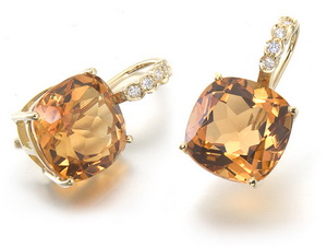 Modern Citrine Earrings. 18ct gold Citrine and Diamond Earrings. - Click Image to Close