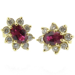 Oval Ruby and Diamond Earrings. 18ct Yellow Gold. - Click Image to Close