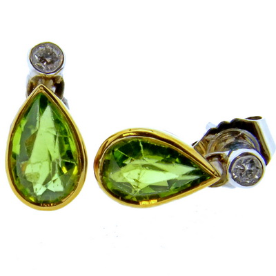 Peridot and diamond earrings - Click Image to Close