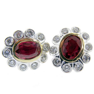 Ruby and Diamond Ear Studs. Fine pigeon blood rubies. 18k. - Click Image to Close