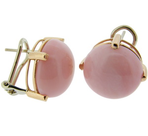 18ct Yellow Gold Pink Opal Earrings - Click Image to Close