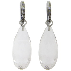 Rock Crystal Briolette and Diamond Earrings - White Gold 18ct
